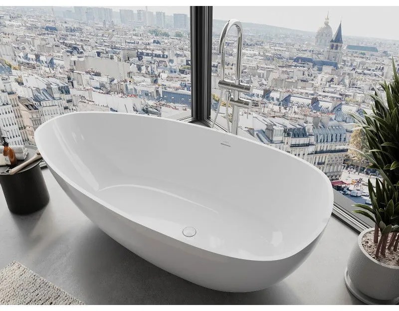 Mexen Imola, voľne stojaca vaňa z konglomerátu 150 x 77 cm, biela lesklá, 57281507610