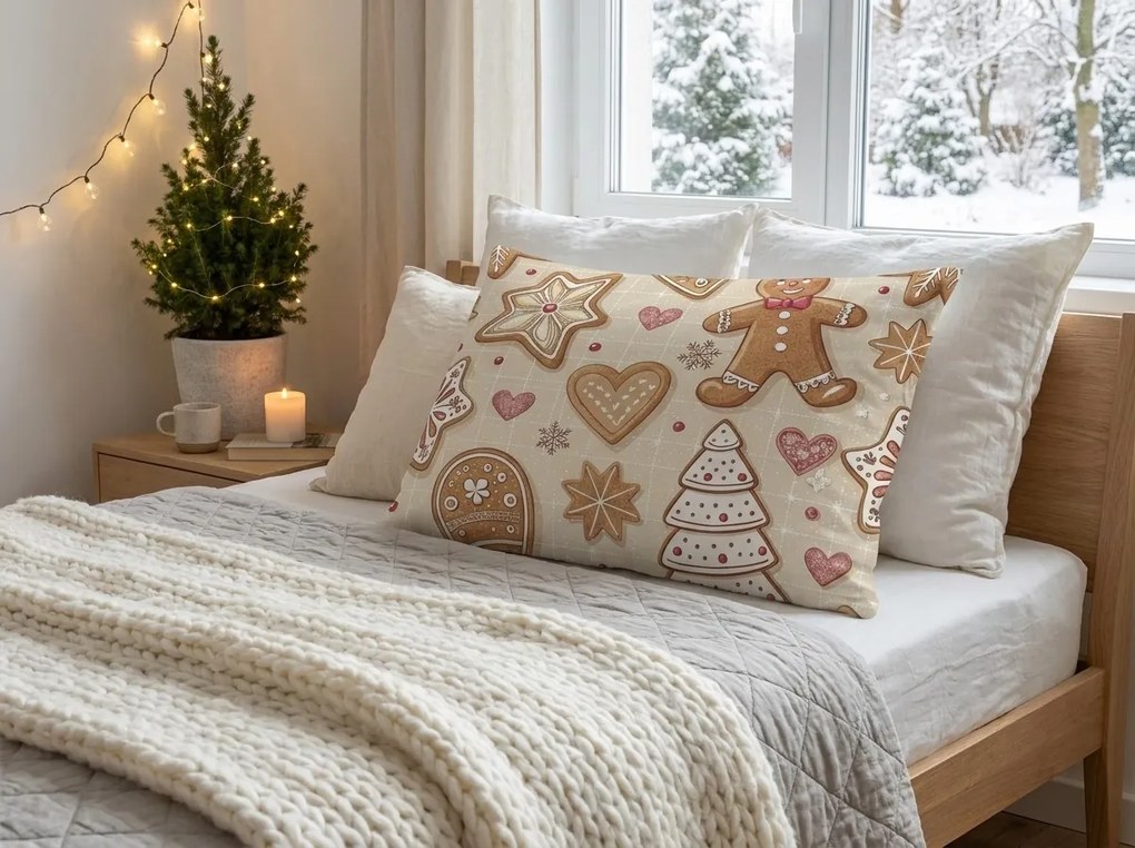 Bavlnená obliečka na vankúš GINGERBREAD JOY 70x90 cm, béžová