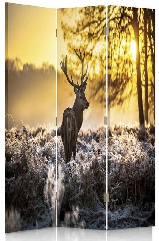 Ozdobný paraván Jeleni Západ slunce Příroda - 110x170 cm, trojdielny, obojstranný paraván 360°