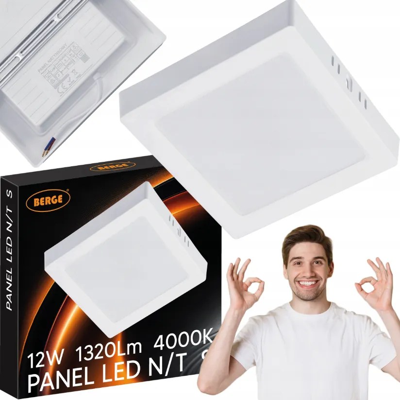 BERGE Prisadený štvorcový LED panel 12W - 1320lm - neutrálna farba