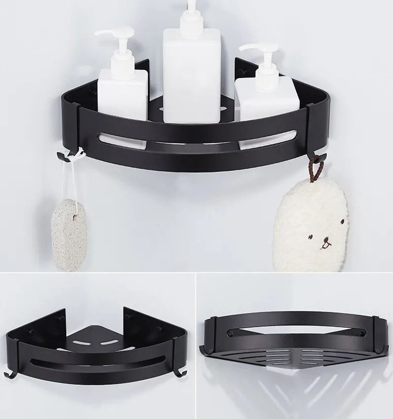 Čierna rohová polička do kúpeľne MYZEA - 2 kusy