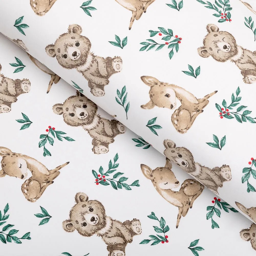 Biante Detský bavlnený obdĺžnikový obrus Sandra SA-470 Medvedíky a srnčekovia na bielom 120x180 cm