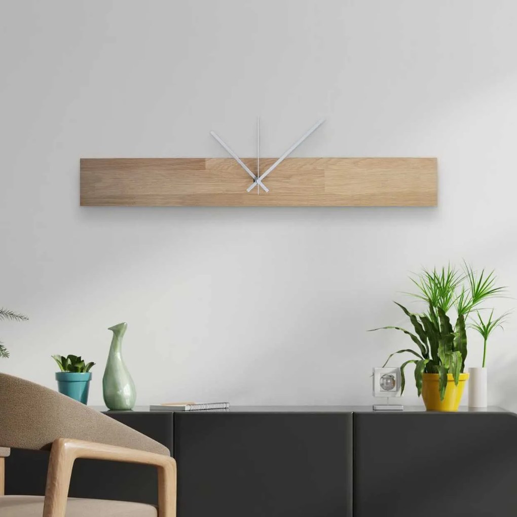 SENTOP | Minimalistické hodiny z prírodného dreva I SENTOP MAS020-3041-SILVER-60x8cm analógové
