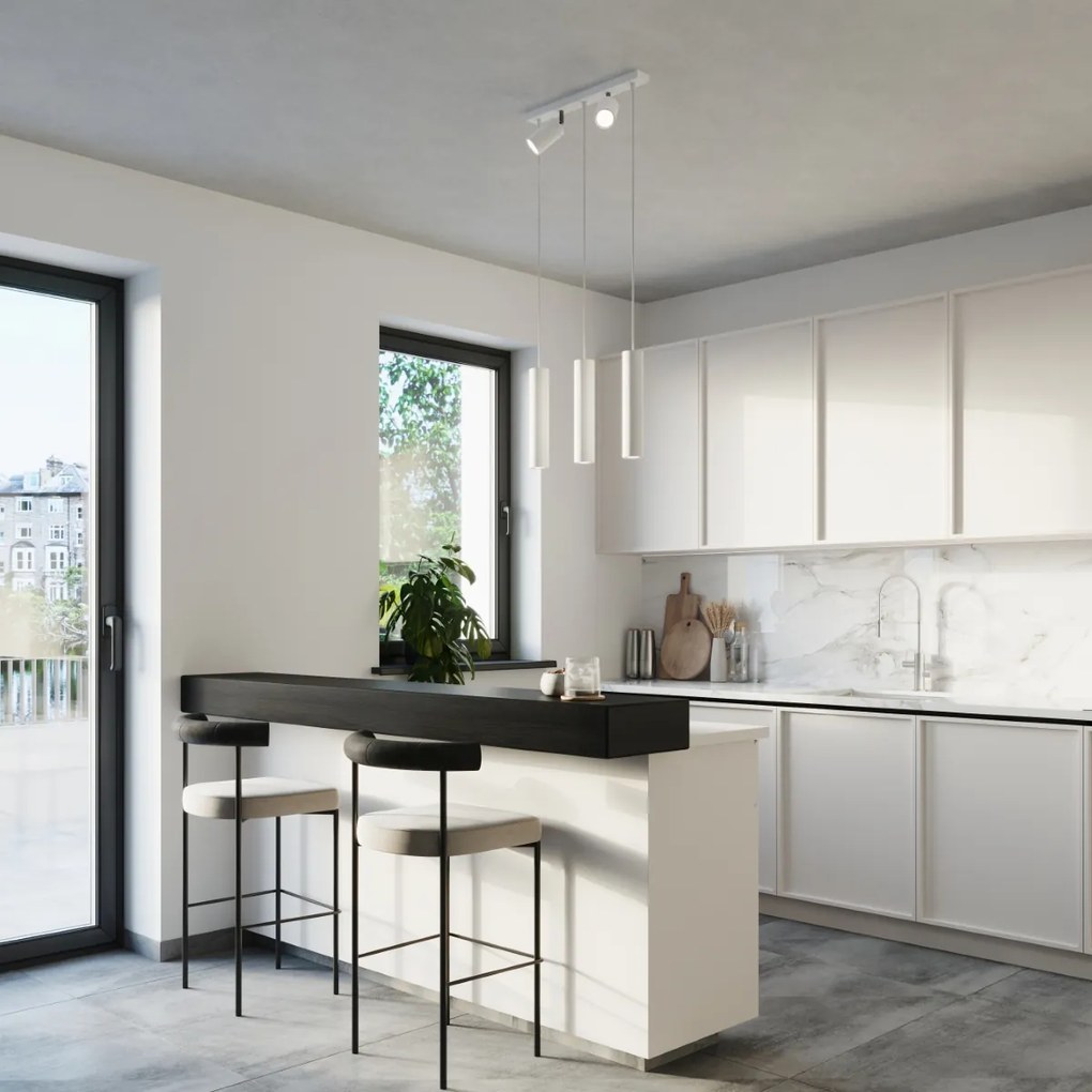 Závesné svietidlo Ring 3, 5x biele kovové tienidlo