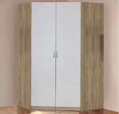 Rohová šatníková skriňa Bremen, dub sonoma/biela%