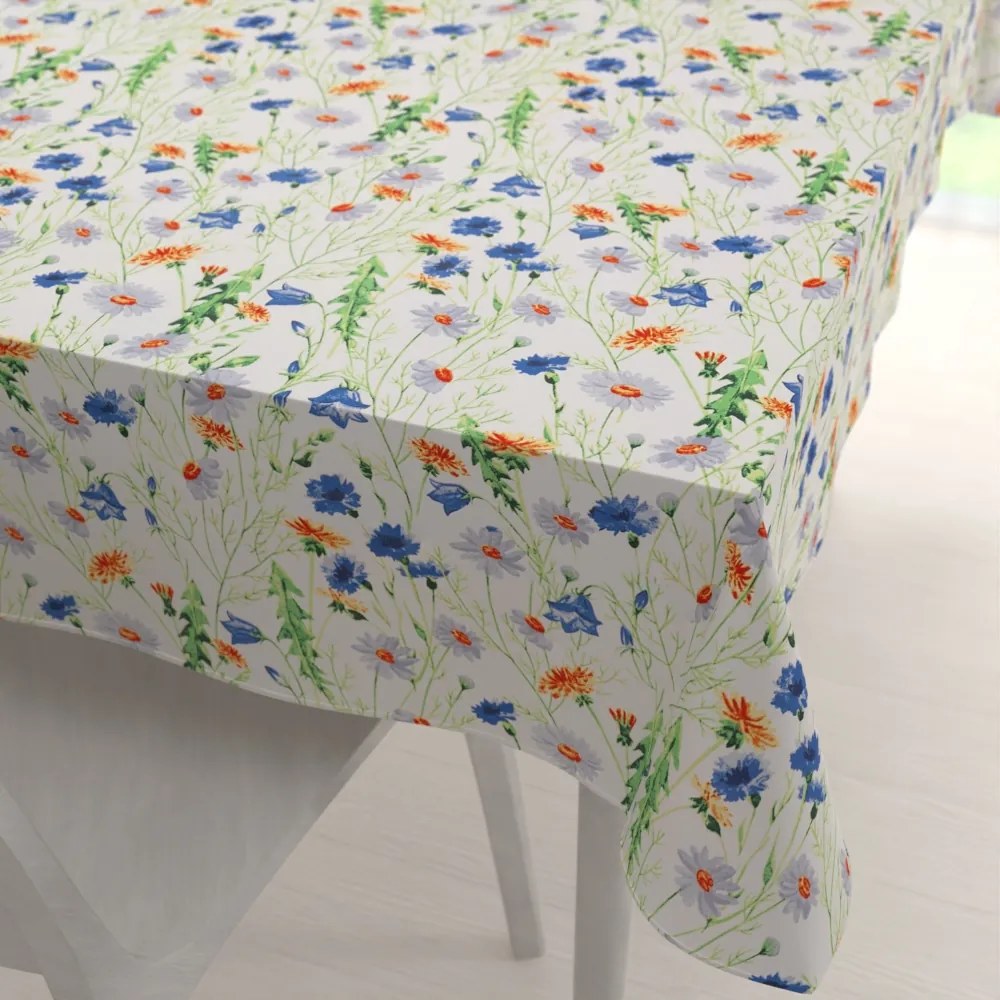 Biante Bavlnený obdĺžnikový obrus Sandra SA-601 Margaréty a zvončeky na bielom 60x100 cm
