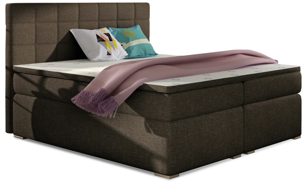 Manželská posteľ Boxspring 160 cm Abbie (hnedá) (s matracmi). Akcia -18%. Vlastná spoľahlivá doprava až k Vám domov. 1027417