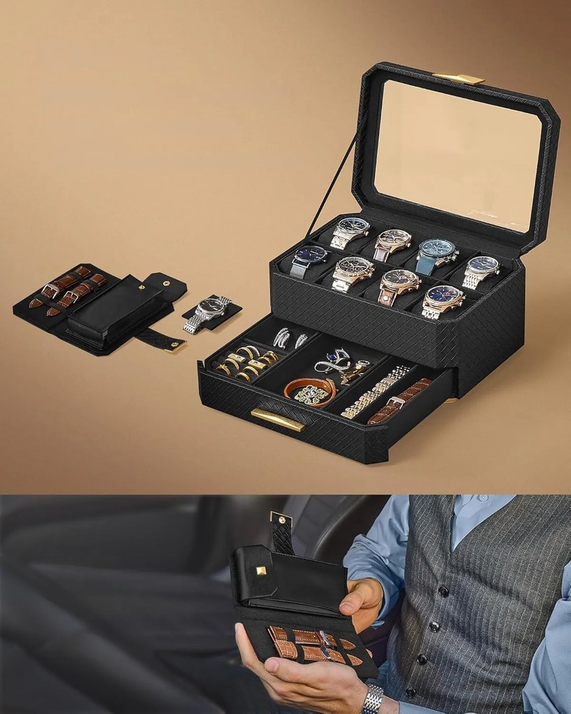 Úložný box na hodinky Leslie černý