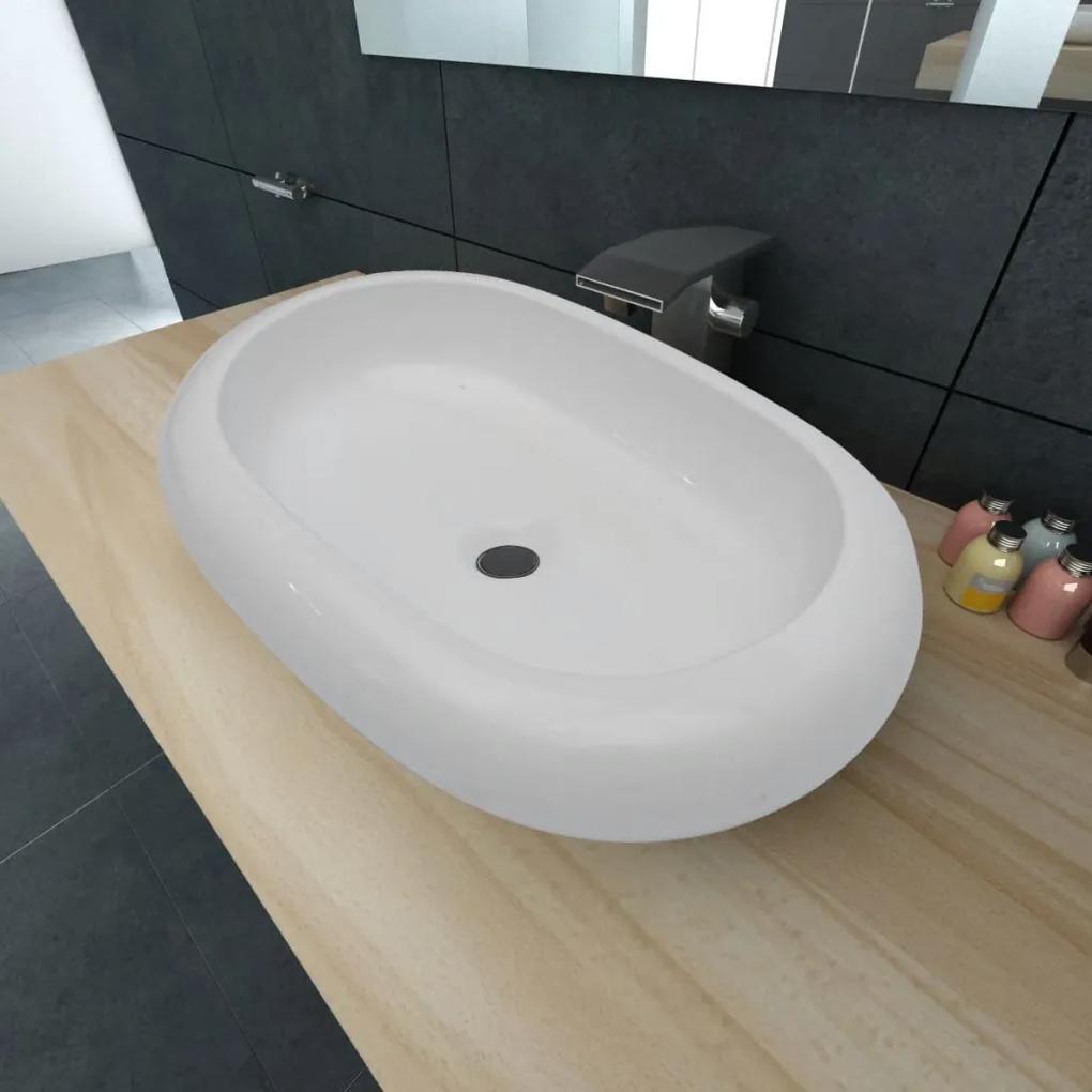 vidaXL Luxusné keramické umývadlo, oválny tvar, biele, 63 x 42 cm