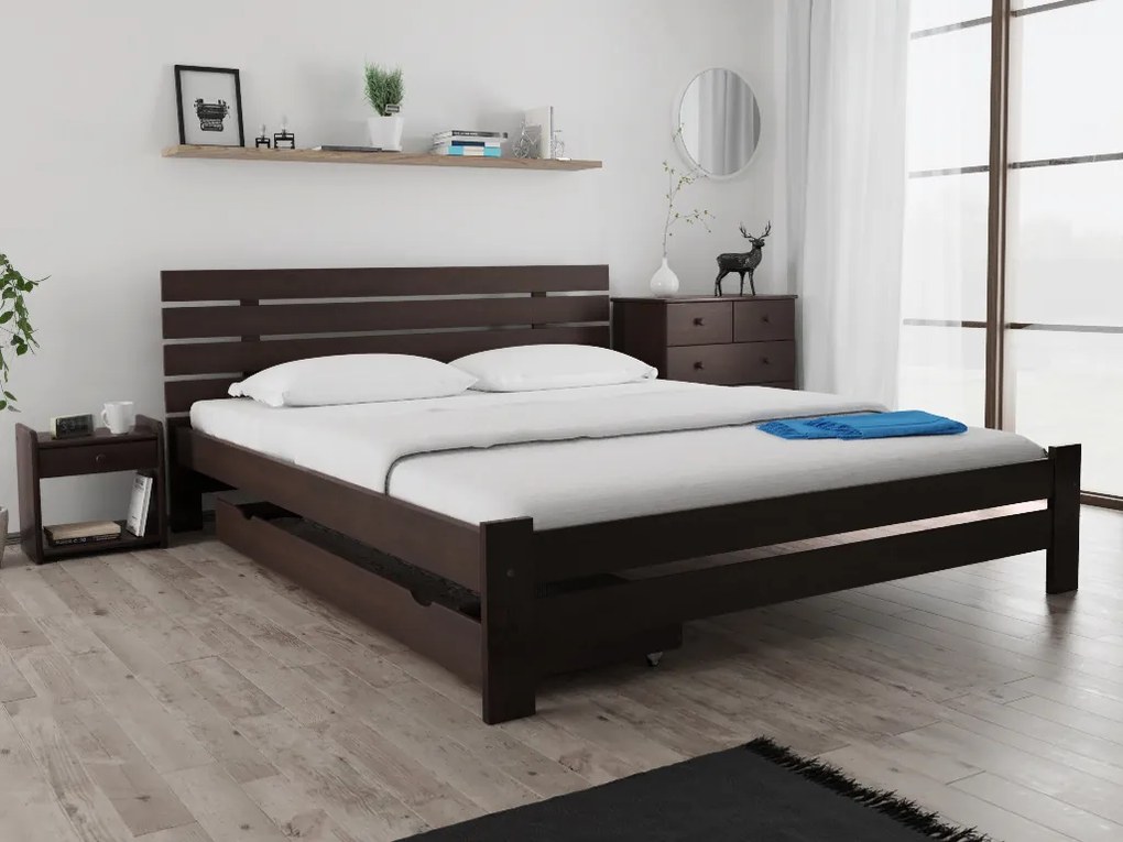 Posteľ PARIS zvýšená 180x200 cm, orech Rošt: S lamelovým roštom, Matrac: Matrac COCO MAXI 20 cm