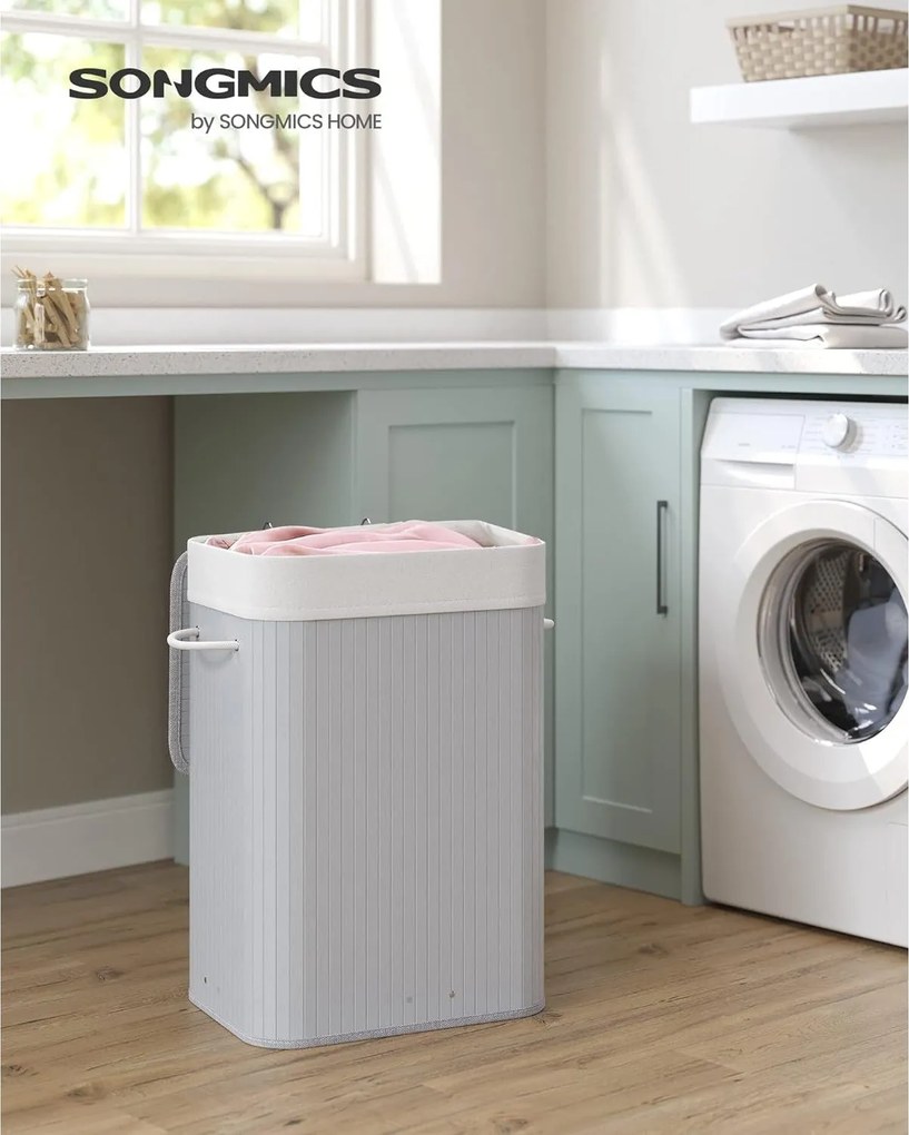 Kôš na bielizeň s vekom 72L Bambusový skladací kôš na prádlo, sivý