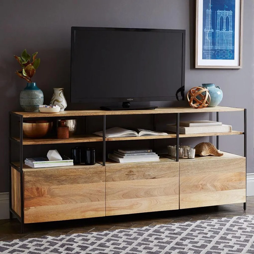 furniture-nabytek.cz - TV stolík masív kov a drevo mango 160x75x45