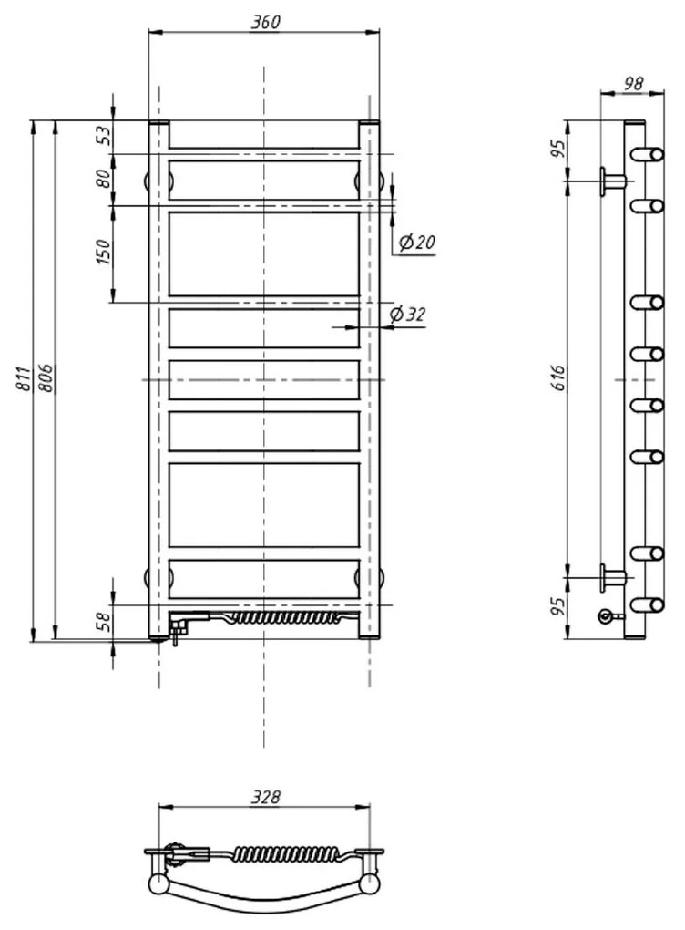 Aqualine Aqualine, SUPE elektrický sušiak uterákov, 360x800mm, 107W, biela, SU140
