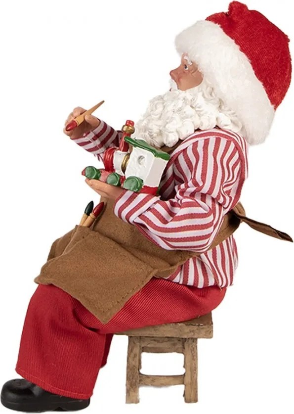 Červená vianočná dekorácia figúrka Santa Claus maľujúca mašinku - 13*10*28 cm