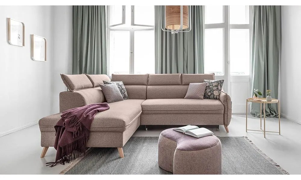 Béžová rozkladacia rohová pohovka (ľavý roh) Sweet Harmony – Miuform