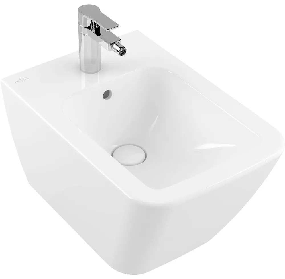 VILLEROY &amp; BOCH Finion závesný bidet s otvorom, s prepadom, 375 x 560 mm, biela alpská, s povrchom CeramicPlus, 446500R1