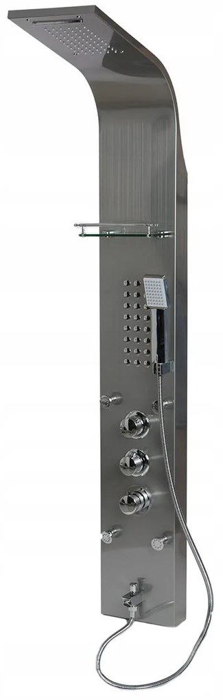 Sprchový rohový panel CASCADA 5v1 - s termostatom a výtokom do vane - chrómový matný