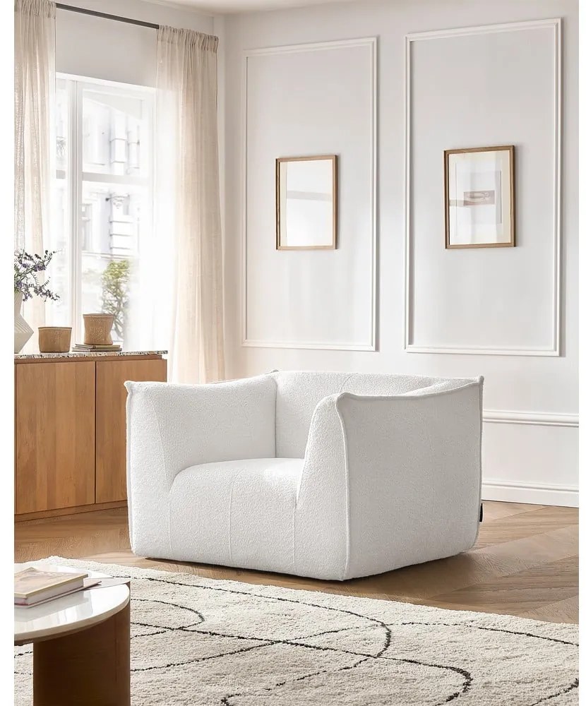 Biele kreslo z textílie buklé Giorgia – Bobochic Paris