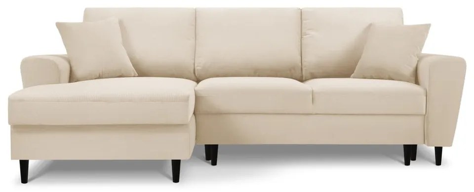 Béžová menčestrová rozkladacia/s úložným priestorom rohová pohovka (ľavý roh/s leňoškou) Kyoto – Cosmopolitan Design