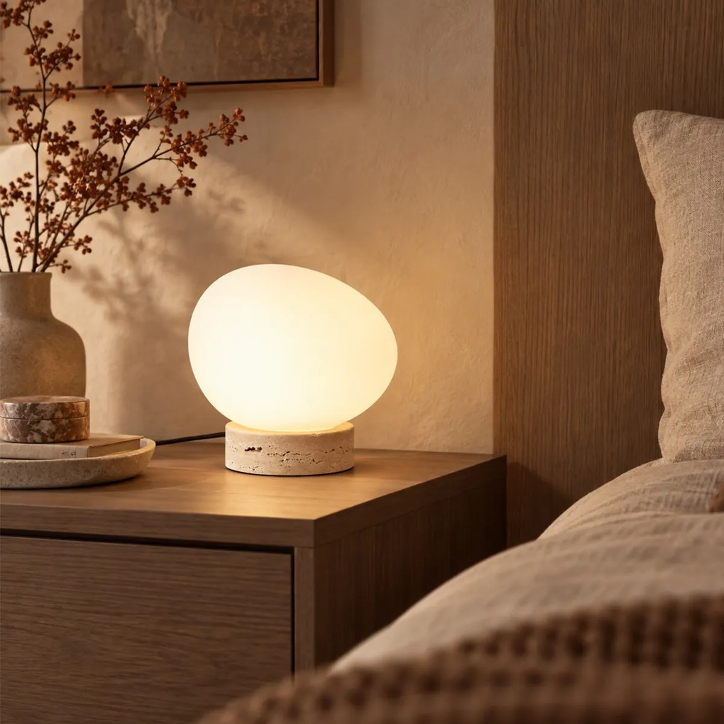 Japandi stolná lampa béžová s opálovým sklom - Sally