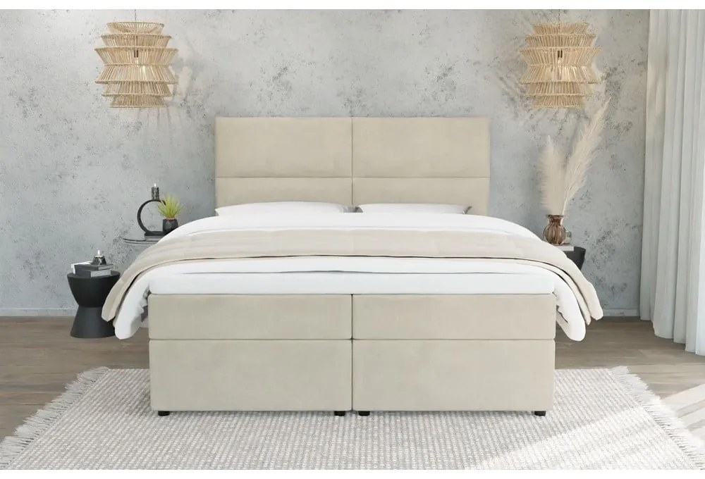 Béžová boxspring posteľ s úložným priestorom 160x200 cm Rico – Ropez