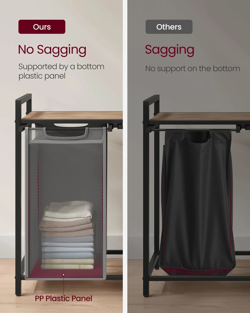 Kôš na prádlo, 2 priehradkový, 2 × 46 l, 73 × 33 × 72 cm, ťavová hnedá a šedá