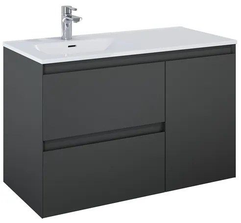 Lotosan AKRA Skrinka pod umývadlo / dosku s košom na prádlo 100 cm (100 (60 + 40) x 63,5 x 45,8 cm), ľavá, 2 zásuvky - vrchná s organizérom a výrezom na sifón, plne výsuvný kôš na prádlo s nosnosťou 20