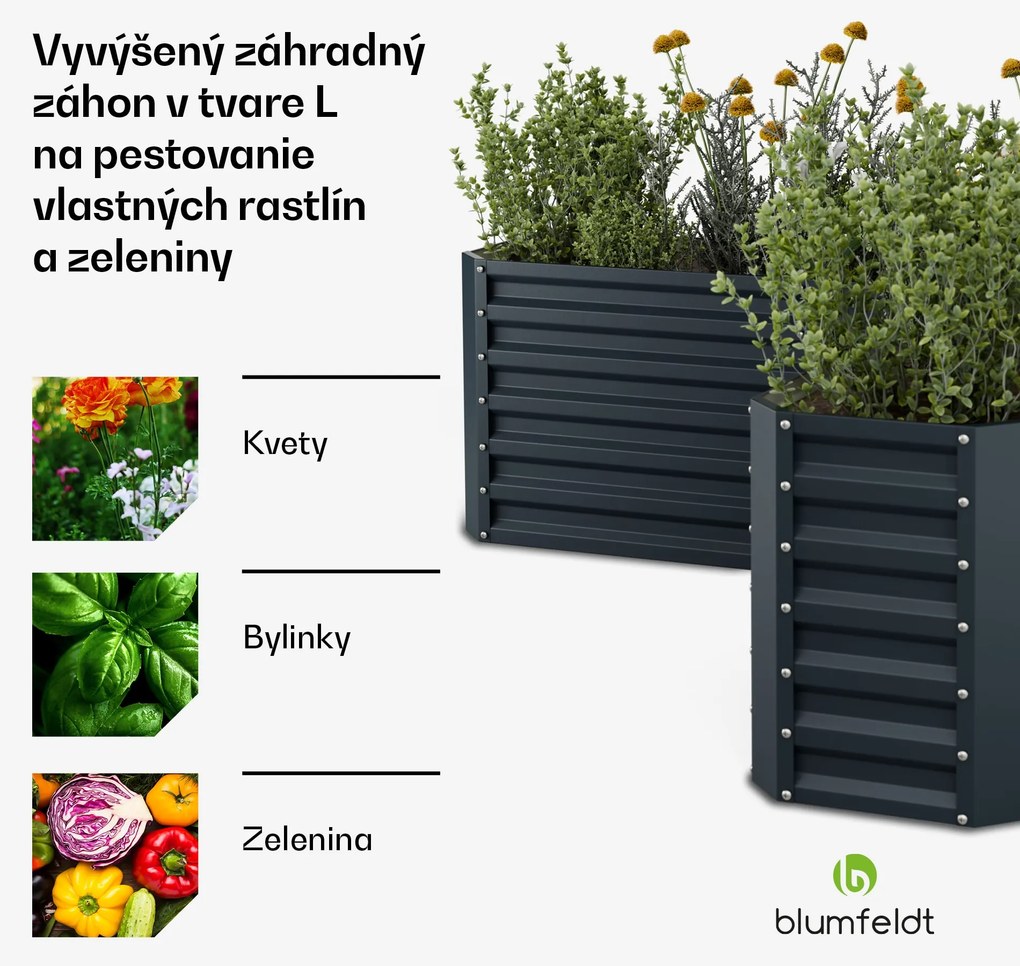Blumfeldt High Grow vyvýšený záhon, tvar L, odolný voči poveternostným vplyvom, odolný voči korózii, robustný, 742 L