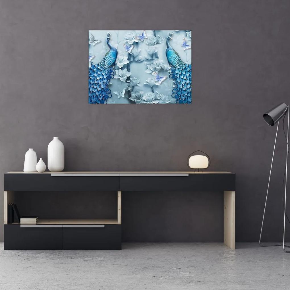 Sklenený obraz pávov (70x50 cm)