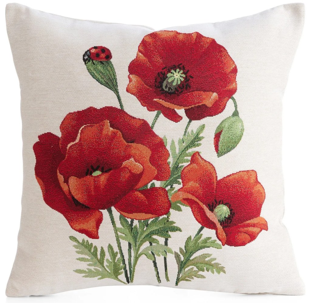 GOBELÍNOVÁ DEKORAČNÁ OBLIEČKA NA VANKÚŠ PAPAVER 45X45 CM KVETY