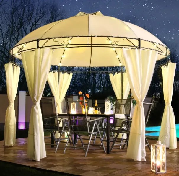 Záhradný altán s LED solárnym osvetlením BestBerg BBGG-21 / 350 x 274 cm / béžová