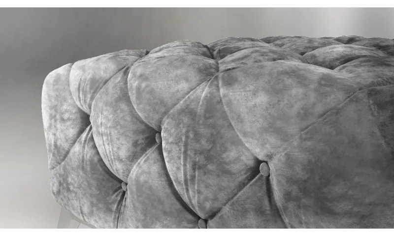 TABURET LARISSA CHESTERFIELD SIVÁ ZAMATOVÁ LÁTKA 80 x 80 cm