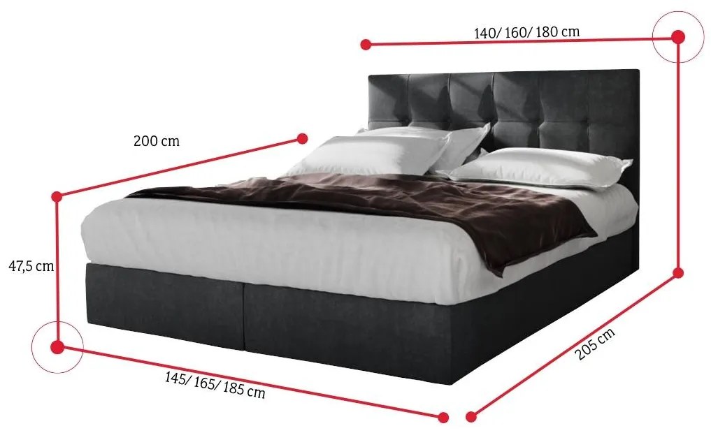 Čalúnená posteľ boxspring PRIORA, 180x200, cosmic 10