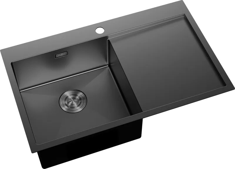 Mexen Exar, 1-komorový nerezový drez s odkvapkávačom, ľavý, 780 x 480 mm, čierna, 6433781010L-70