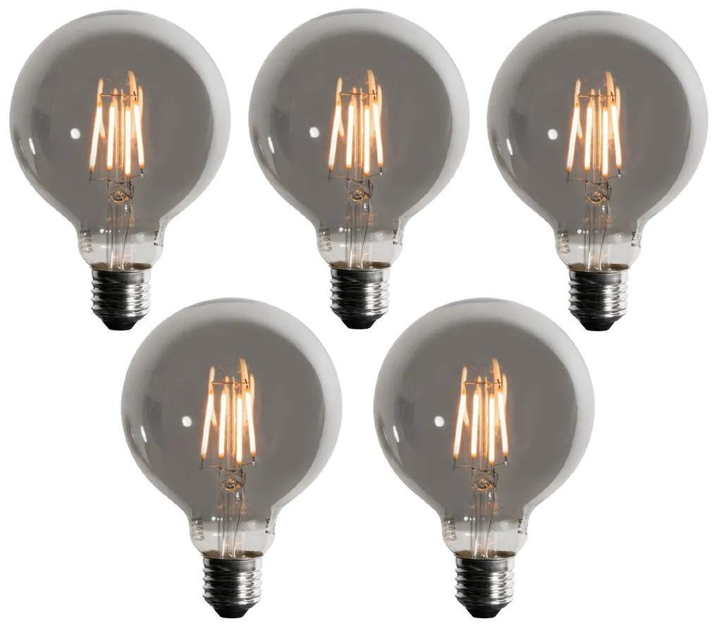 Sada 5 stmievateľných LED žiaroviek E27 dymová G95 5W 200 lm 1900K