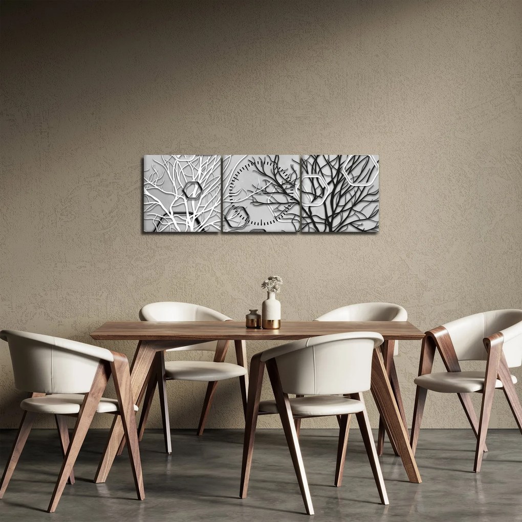 Abstraktný obraz so stromami (s hodinami) (90x30 cm)
