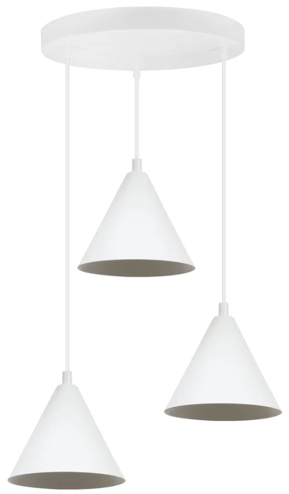 Závesné svietidlo Soho, 3x biele kovové tienidlo, (fi 14cm), o