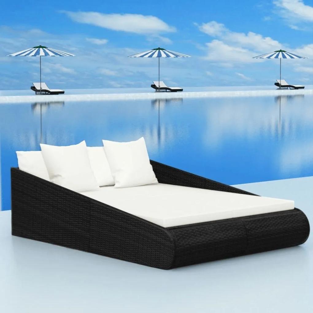 Livorno - ratanová posteľ pre 2 osoby - čierna