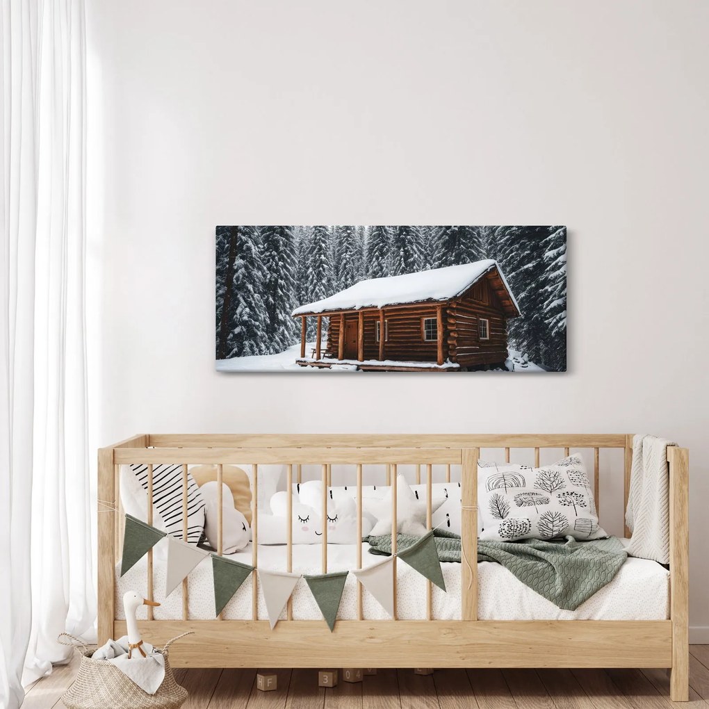 Obraz - Zasnežená chata (120x50 cm)