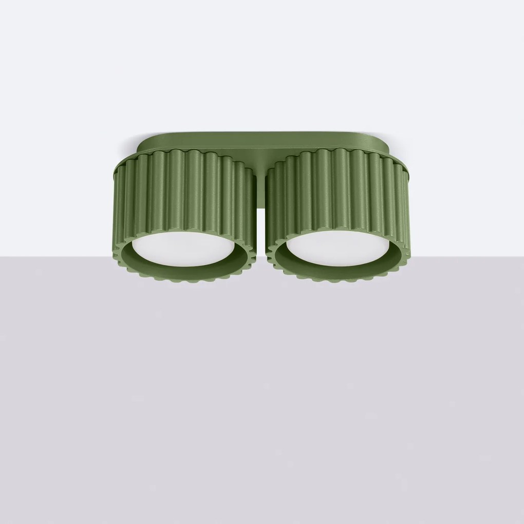 Stropné svietidlo Aura, 2x olivovo zelené hliníkové tienidlo, (6 cm)