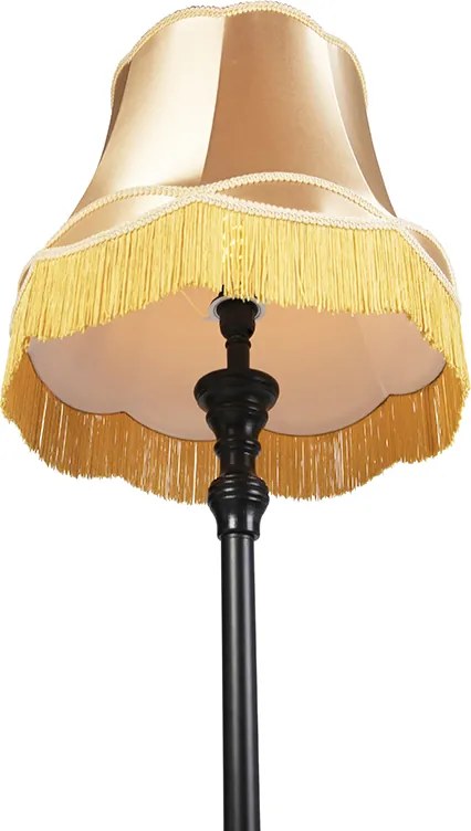 Stojaca lampa čierna s tienidlom Granny zlatá - Classico