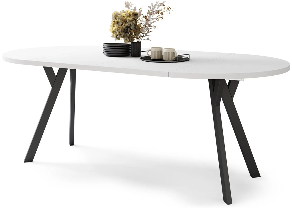 ALMO 100 Matné biele/čierne nohy - OKRÚHLY LOFTOVÝ/INDUSTRIÁLNY ROZKLADACÍ STÔL DO OBÝVAČKY/JEDÁLNE