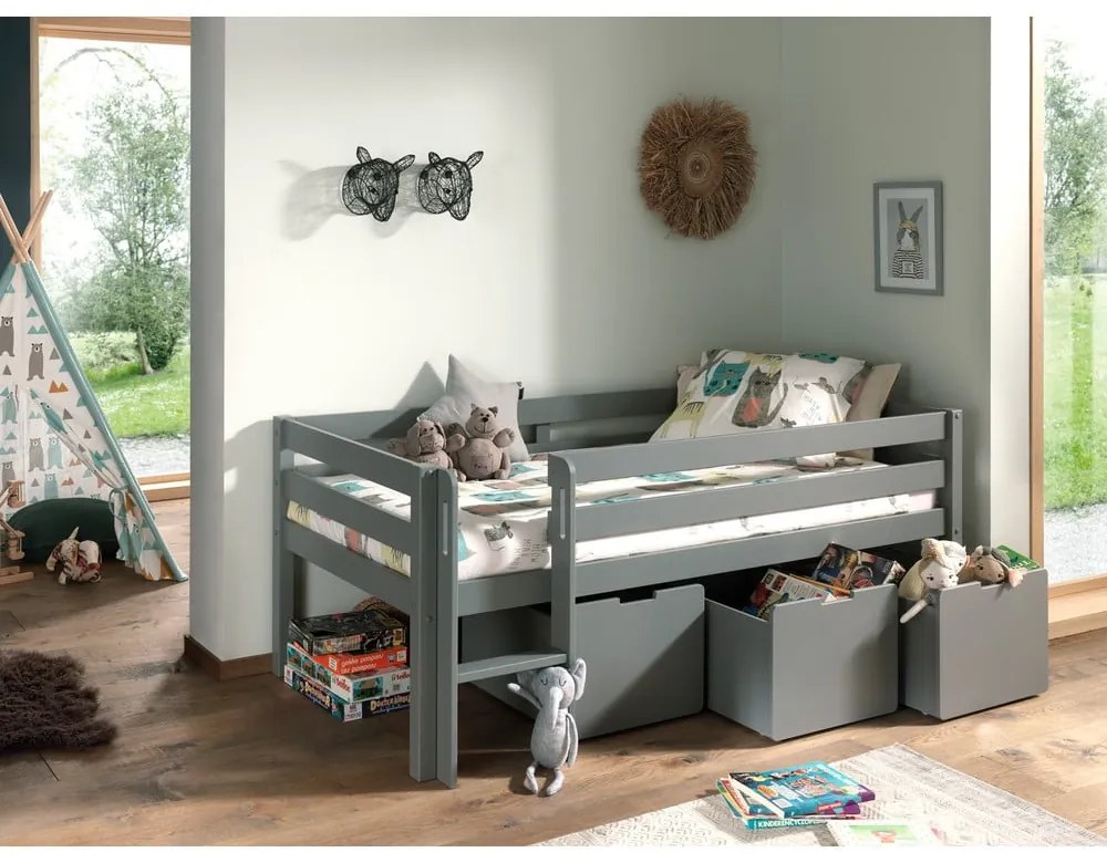 Sivé zásuvky pod detskú posteľ 3 ks Pino – Vipack