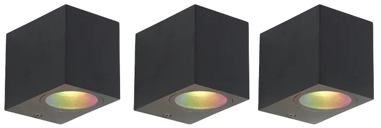 Sada 3 inteligentných nástenných svietidiel čierna GU10 50mm IP44 - Baleno