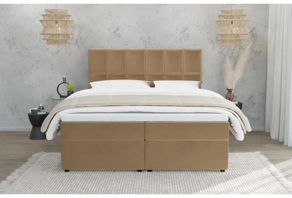 Okrovožltá boxspring posteľ s úložným priestorom 140x200 cm Flip – Ropez
