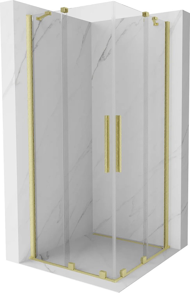 Mexen Velar Duo, sprchový kút s posuvnými dverami 90(dvere) x 90(dvere) cm, 8mm číre sklo, zlatý matný profil, 871-090-090-02-55
