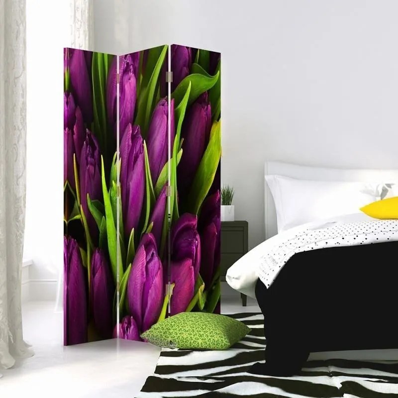 Gario Paraván Fialové tulipány Rozmery: 145 x 170 cm, Prevedenie: Otočný paraván 360°