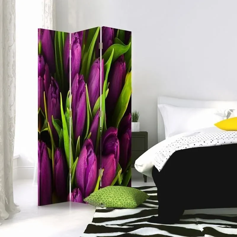 Gario Paraván Fialové tulipány Rozmery: 180 x 170 cm, Prevedenie: Otočný paraván 360°