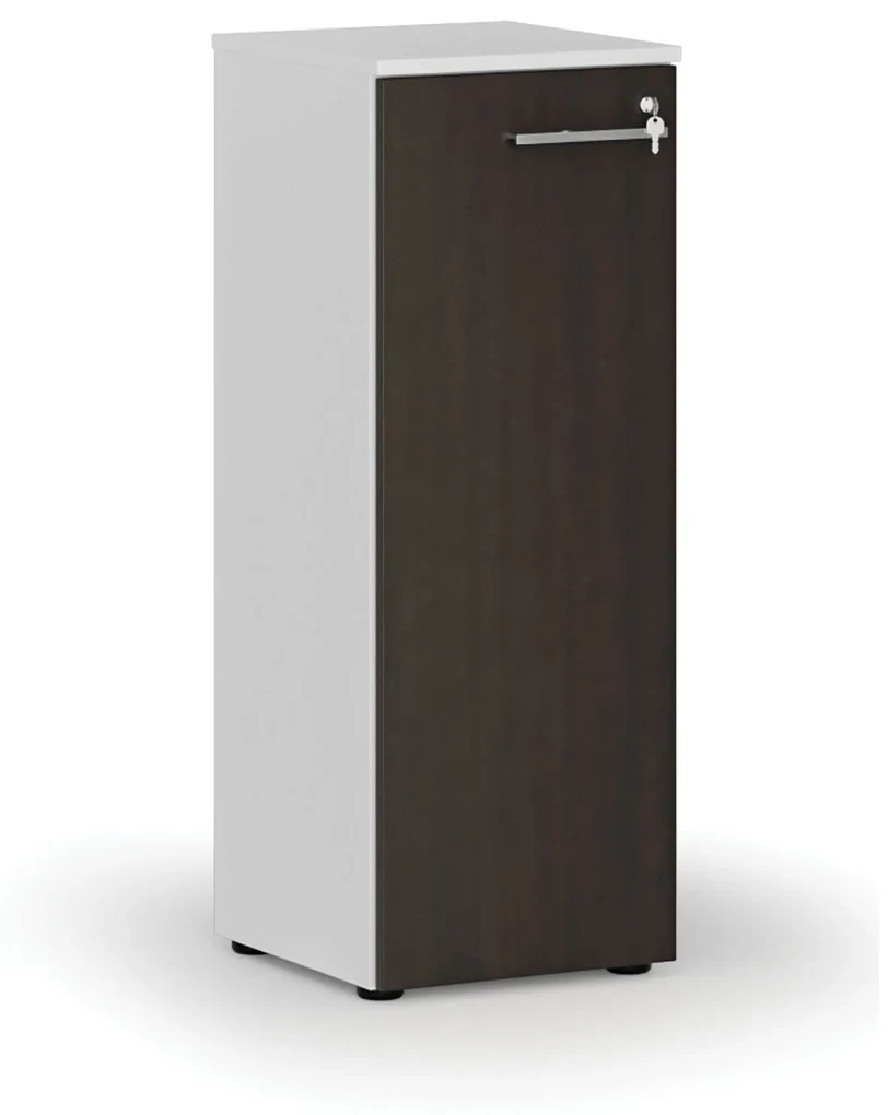 Nízka kancelárska skriňa s dverami PRIMO WHITE, 1087 x 400 x 420 mm, biela/wenge
