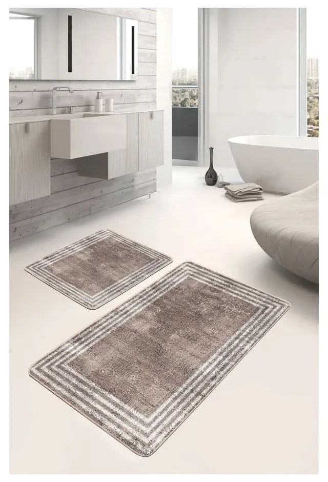 Hnedé zamatové kúpeľňové predložky v súprave 2 ks 60x100 cm – Mila Home